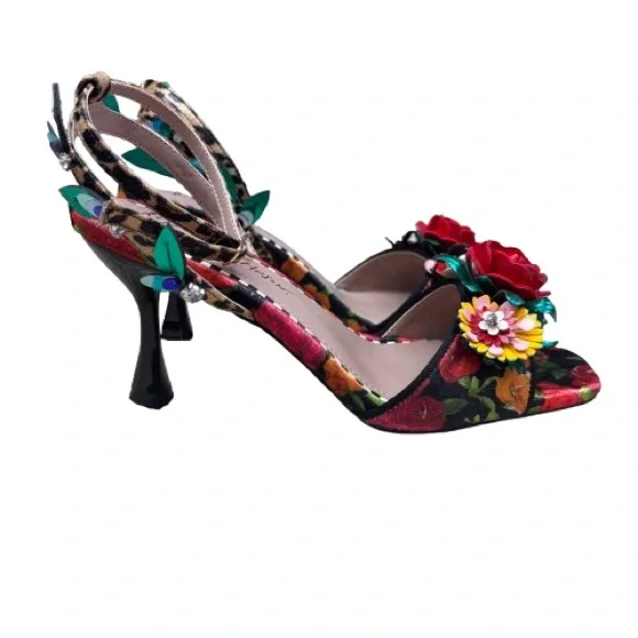 Betsey Johnson Karra Floral 3.5” Heel Sandals Red Rose Sz 7.5 - Picture 5 of 16